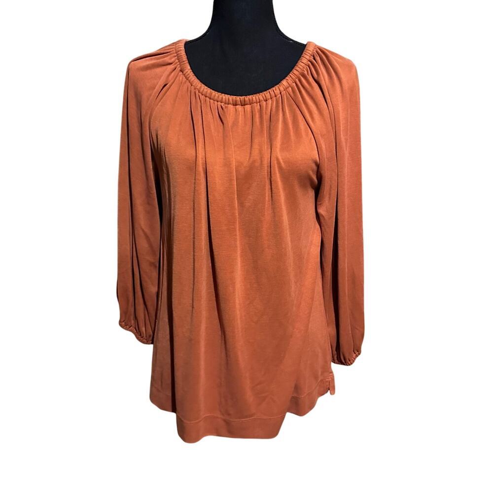 Multiples Burnt Orange Flowy Peasant Career Top Women's M Medium
